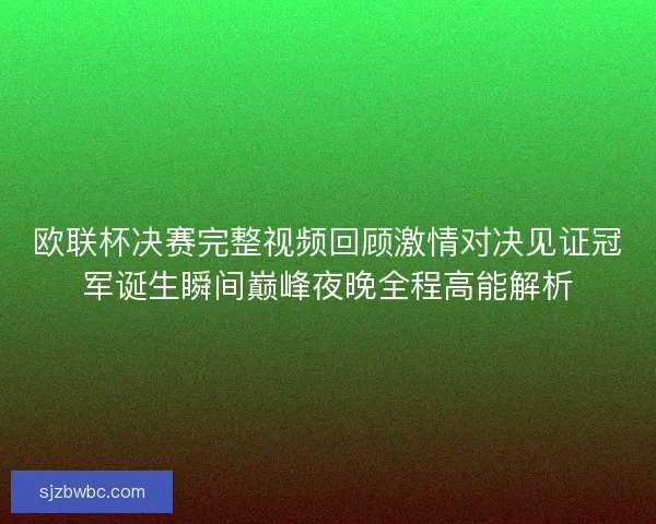 欧联杯决赛完整视频回顾激情对决见证冠军诞生瞬间巅峰夜晚全程高能解析